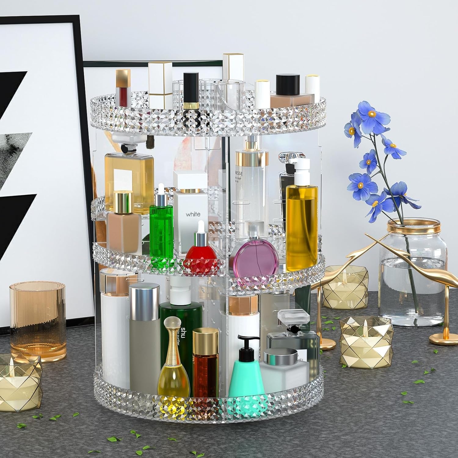 Makeup Organizer 360-Degree Rotating, Adjustable Makeup Storage, 7 Layers Large Capacity Cosmetic Storage Unit, Fits Different Types of Cosmetics and Accessories, plus Size(Acrylic Clear)