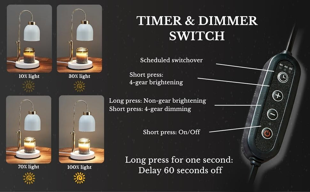Candle Warmer Lamp, Glass Lamp Candle Warmer with Timer BLACK + Free Candle